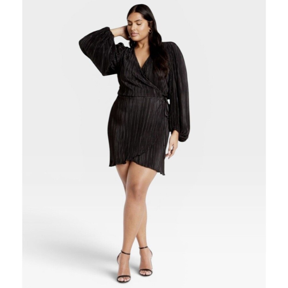 NWT City Chic Kira Long Sleeve Wrap Black Dress Women’s Size 16 NEW $129.99